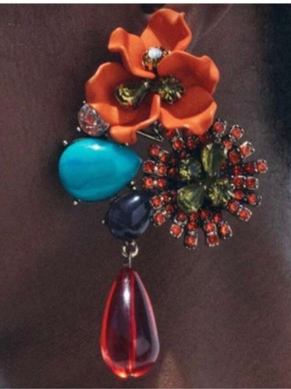 New! Orange Rhinestone Flower Statement Earrings (1041) NWOT